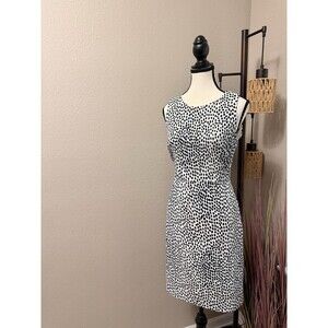 J. Crew Dress White with Black Blue Dots Lined Sheath Size 6 EUC